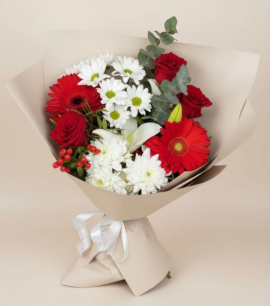 Букет цветов из: Розы, Хризантемы, Герберы и Лилии в Арске
