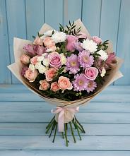 Букет цветов из:  Хризантемы, Розы и Альстромерии в Арске