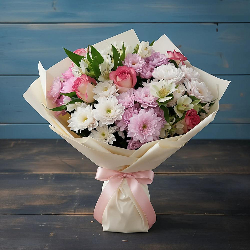 Букет цветов из: Хризантемы, Альстромерии и Розы в Арске